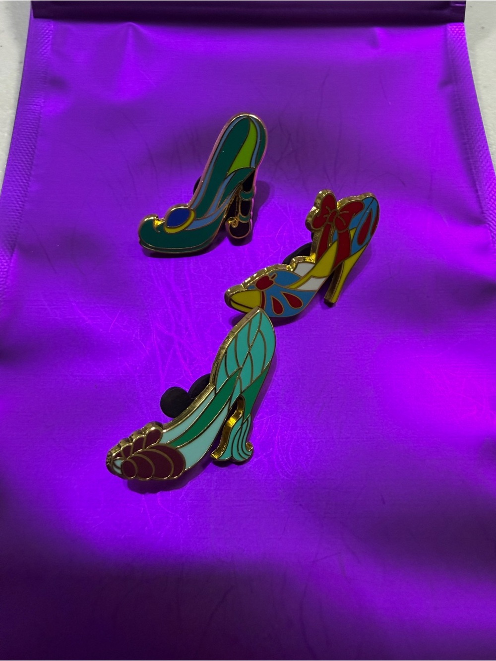 Disney Enamel High Heel Brooch Set - Teal, Red, Yellow & Gold
